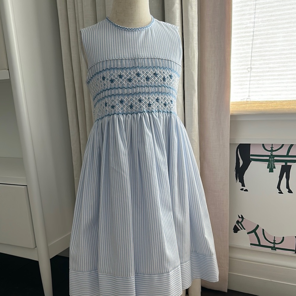 Marco & Lizzy Smocked Blue Striped Kids Dress